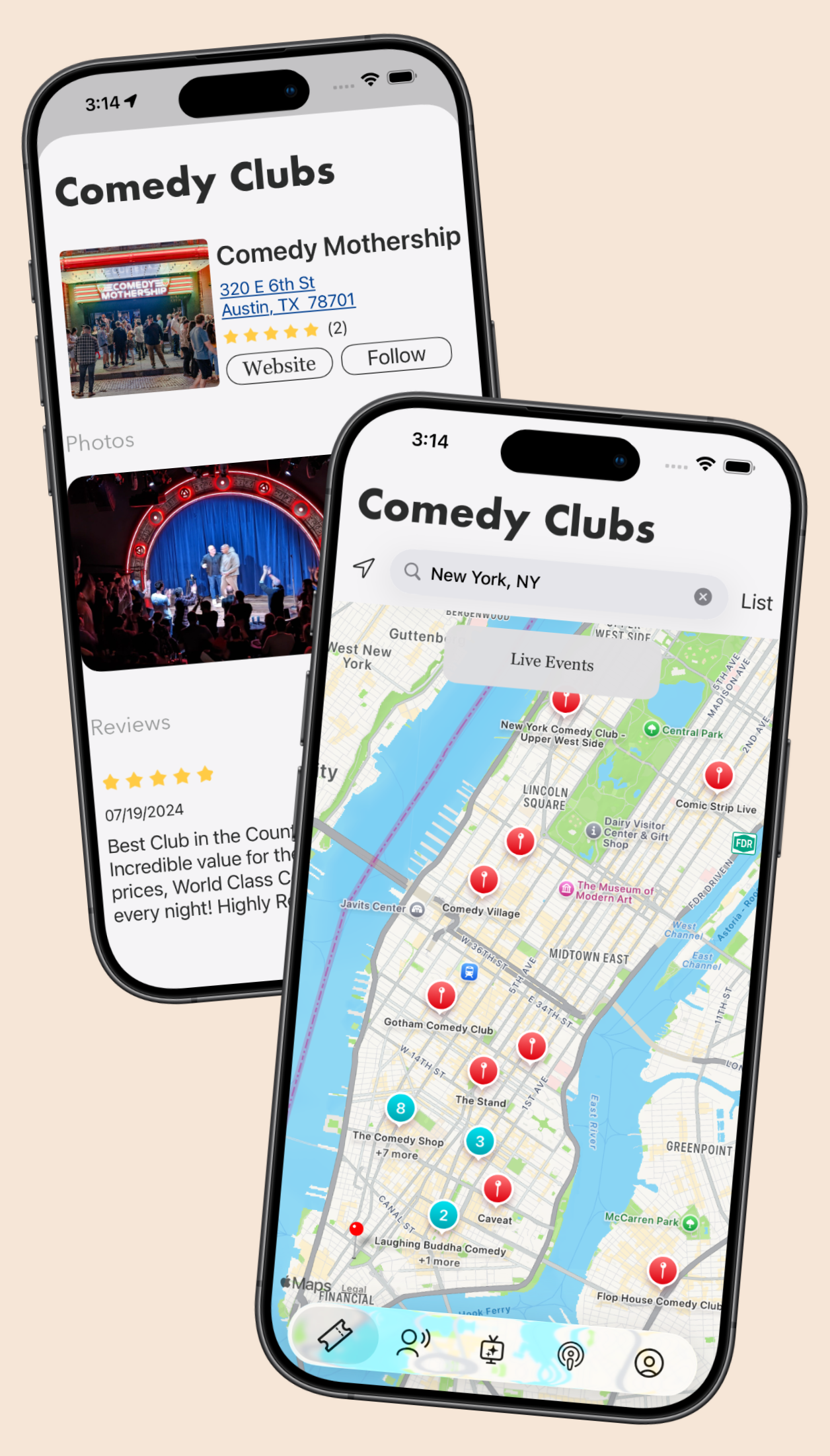 Find Comedy Clubs Nearby or anywhere in the world