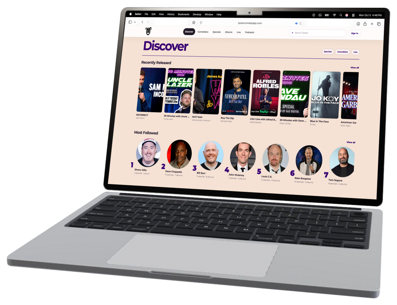Jester web app viewed on a MacBook Air