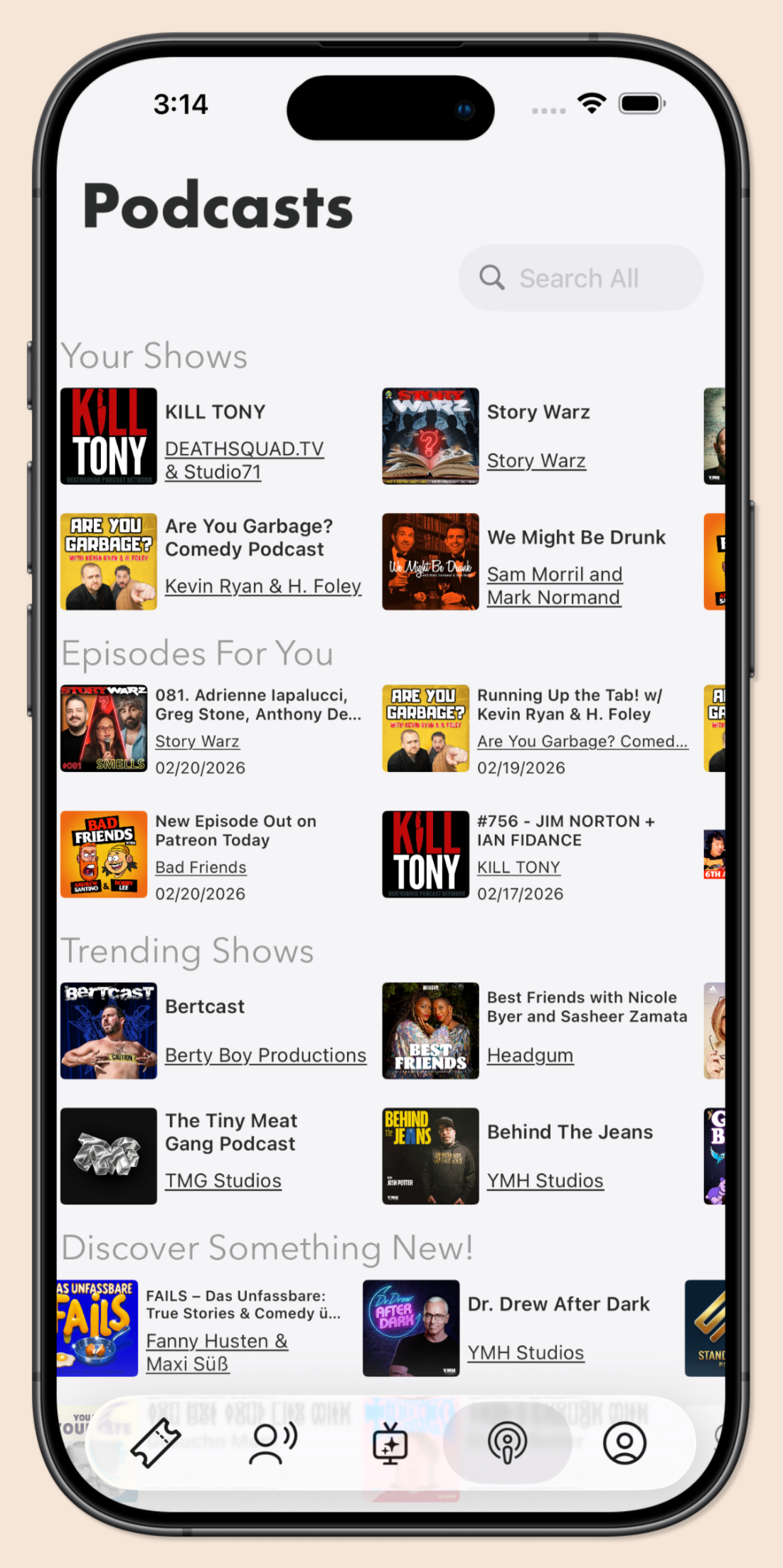 Track your favorite comedy podcasts or discover a new show